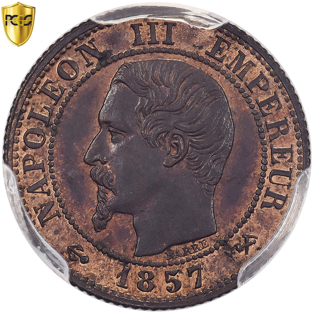 Francia, Napoleon III, 1 Centime, 1857, Rouen, Piéfort, Bronce, PCGS, SP64RB