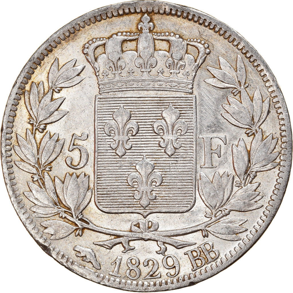 Coin, France, Charles X, 5 Francs, 1829, Strasbourg, EF(40-45), Silver