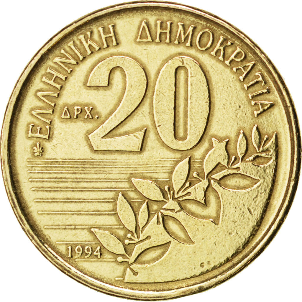 Coin, Greece, 20 Drachmes, 1994, EF(40-45), Aluminum-Bronze, KM:154