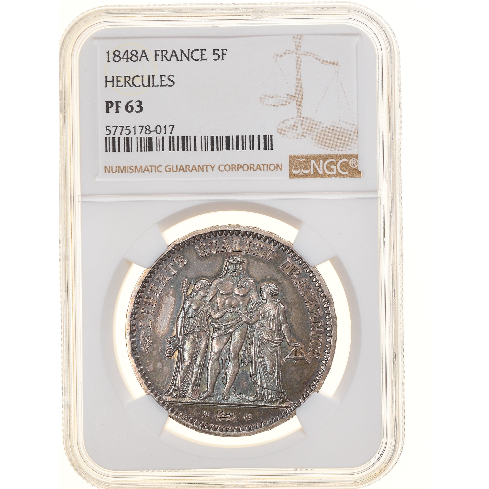 France, 5 Francs, Hercule, 1848, Paris, Flan Bruni, Argent, NGC, PF63