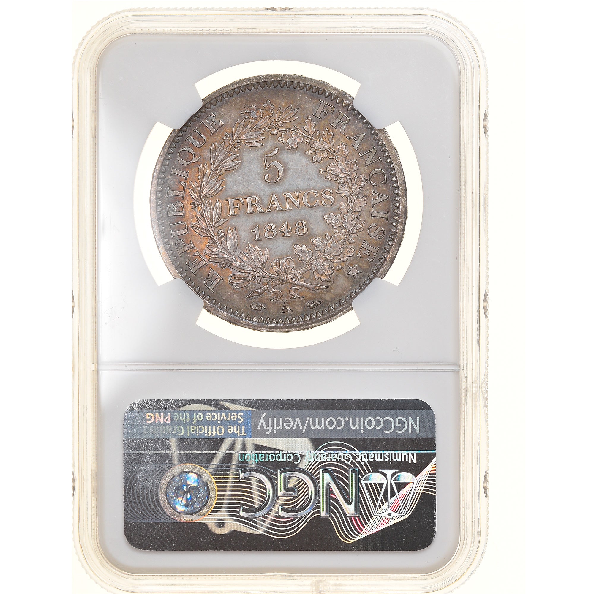 France, 5 Francs, Hercule, 1848, Paris, Flan Bruni, Argent, NGC, PF63