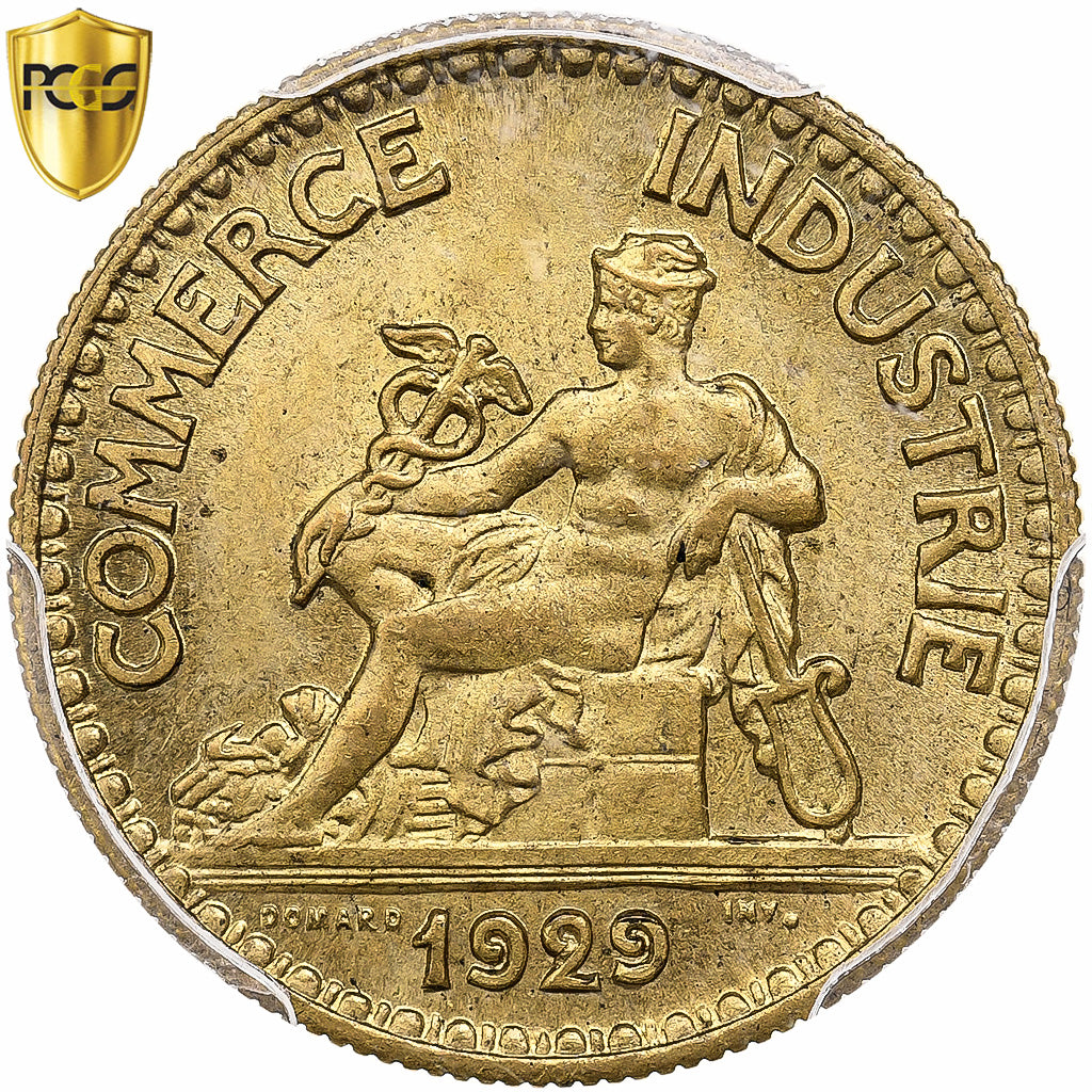France, 50 Centimes, Chambre de commerce, 1929, Paris, Aluminum-Bronze, PCGS