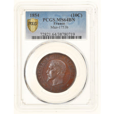 Francia, Napoleon III, 10 Centimes, Visite la Monnaie, 1854, Paris, Bronzo
