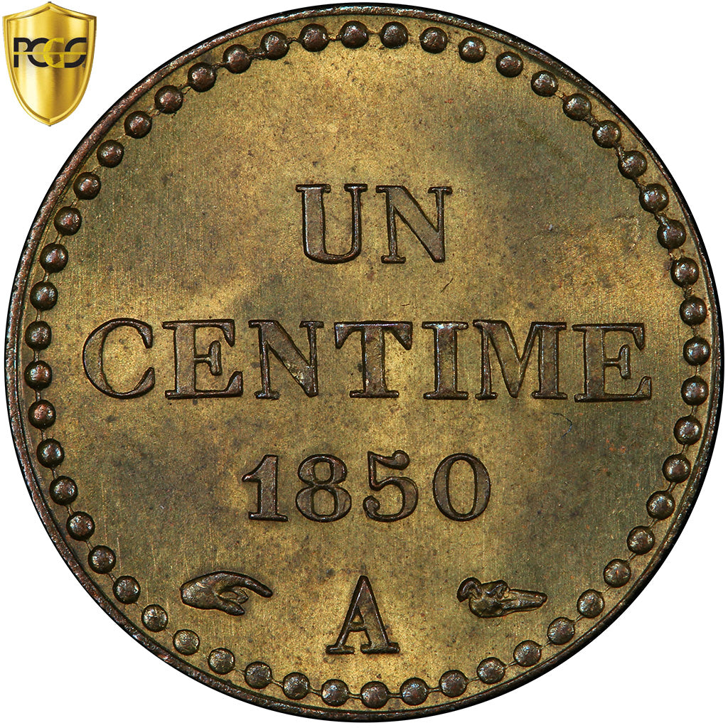 France, Centime, Dupré, 1850, Paris, Pattern, Brass, PCGS, SP64, Mazard:1201