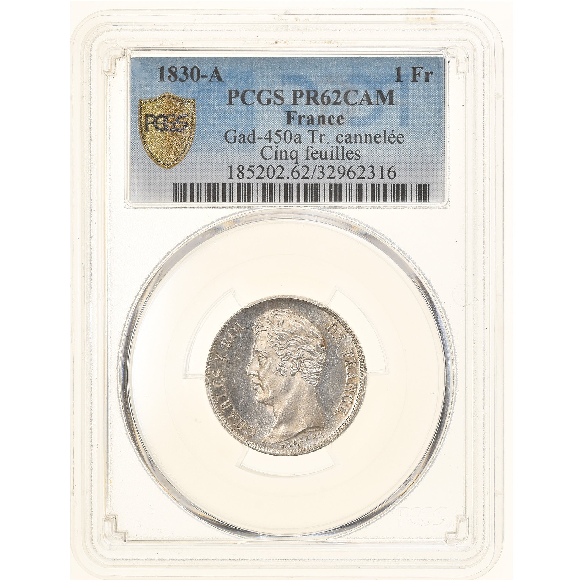 France, Charles X, Franc, 1830, Paris, Proof, Silver, PCGS, PR62CAM