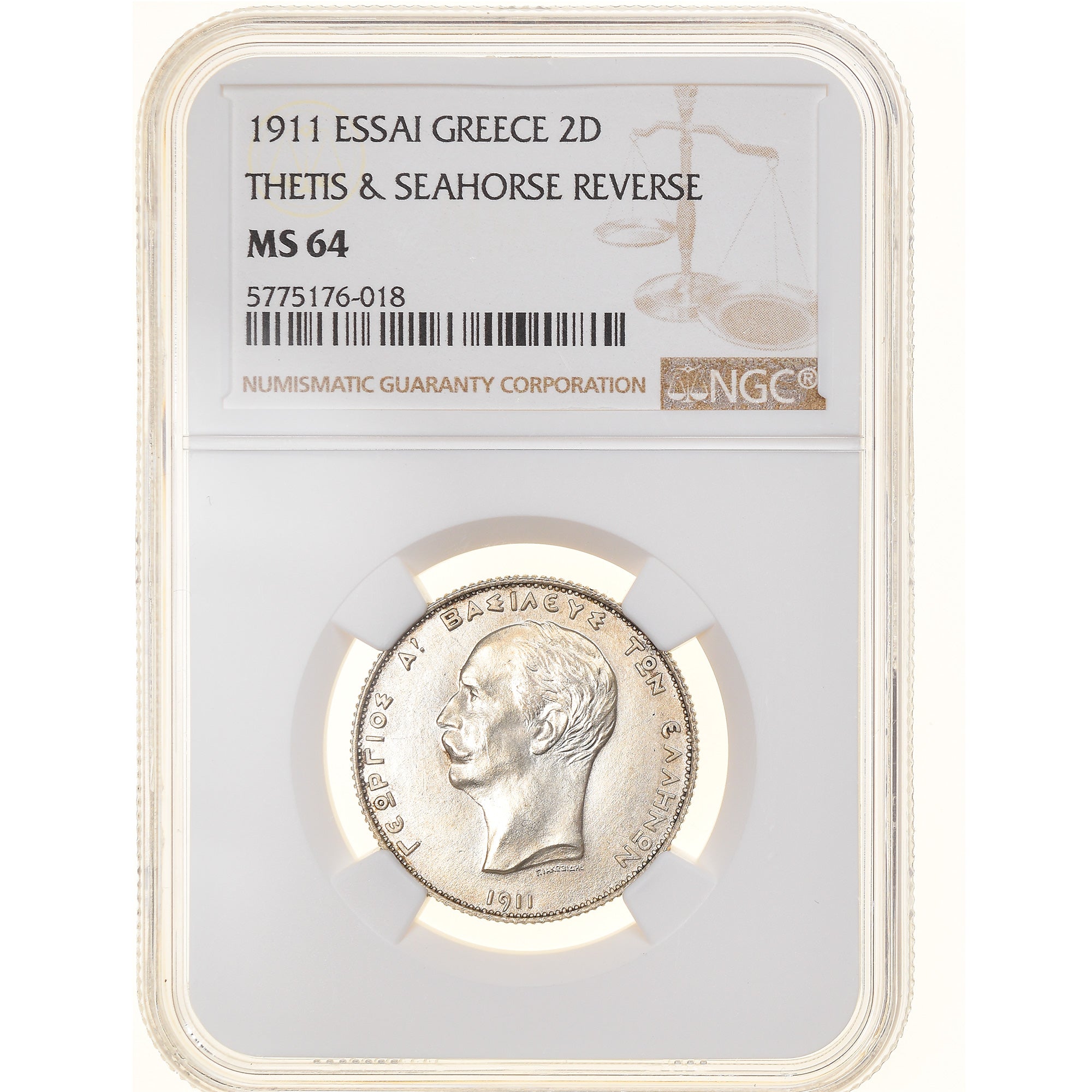 Greece, George I, 2 Drachmai, 1911, Paris, Pattern, Silver, NGC, MS64, KM:EA23