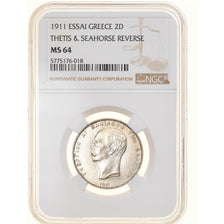 Greece, George I, 2 Drachmai, 1911, Paris, Pattern, Silver, NGC, MS64, KM:EA23