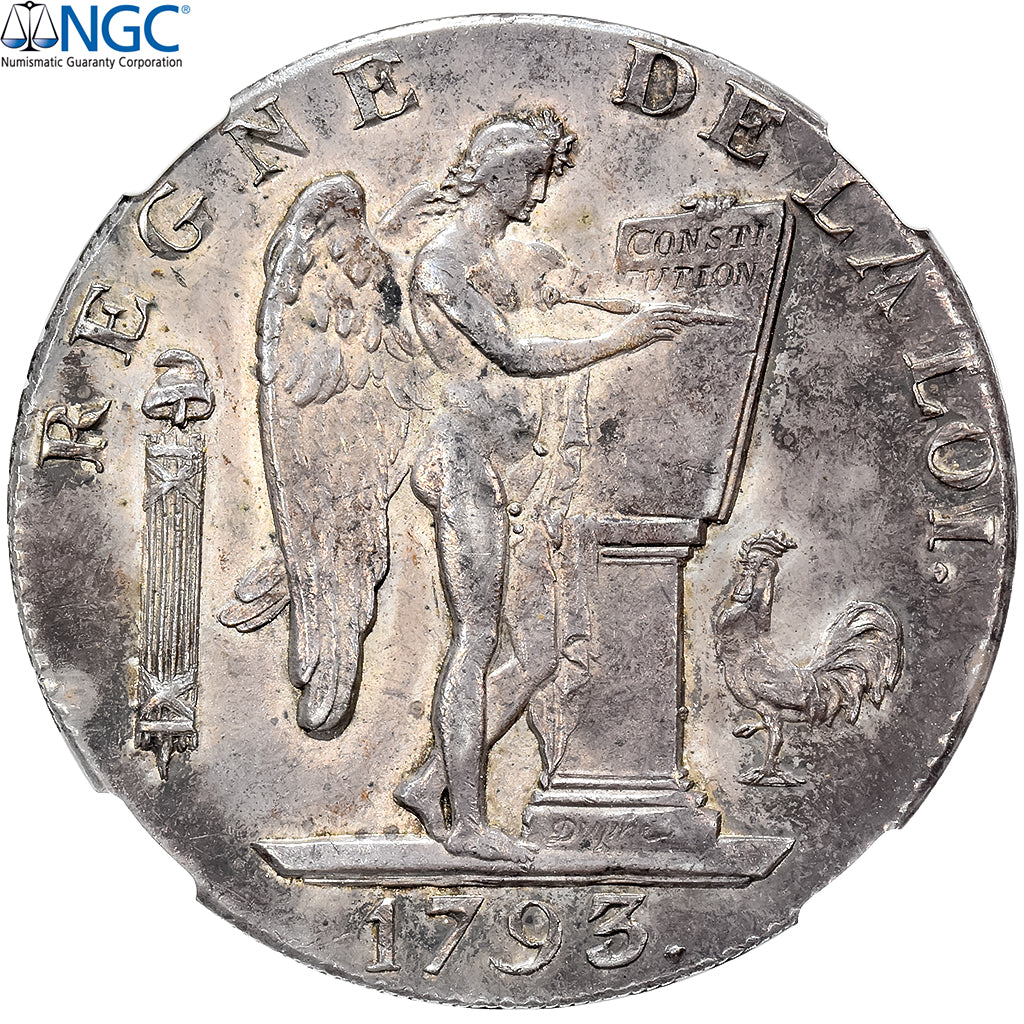 Francja, Écu de 6 livres françoise, 1793, Rouen, Rzadkie, Srebro, NGC, MS62