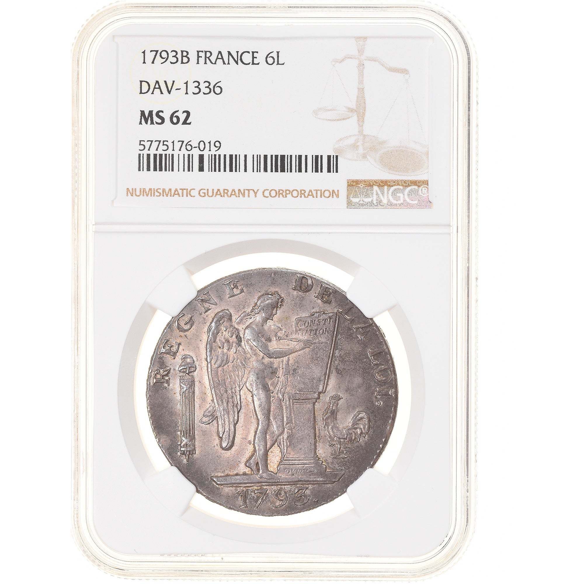 França, Écu de 6 livres françoise, 1793, Rouen, Rara, Prata, NGC, MS62