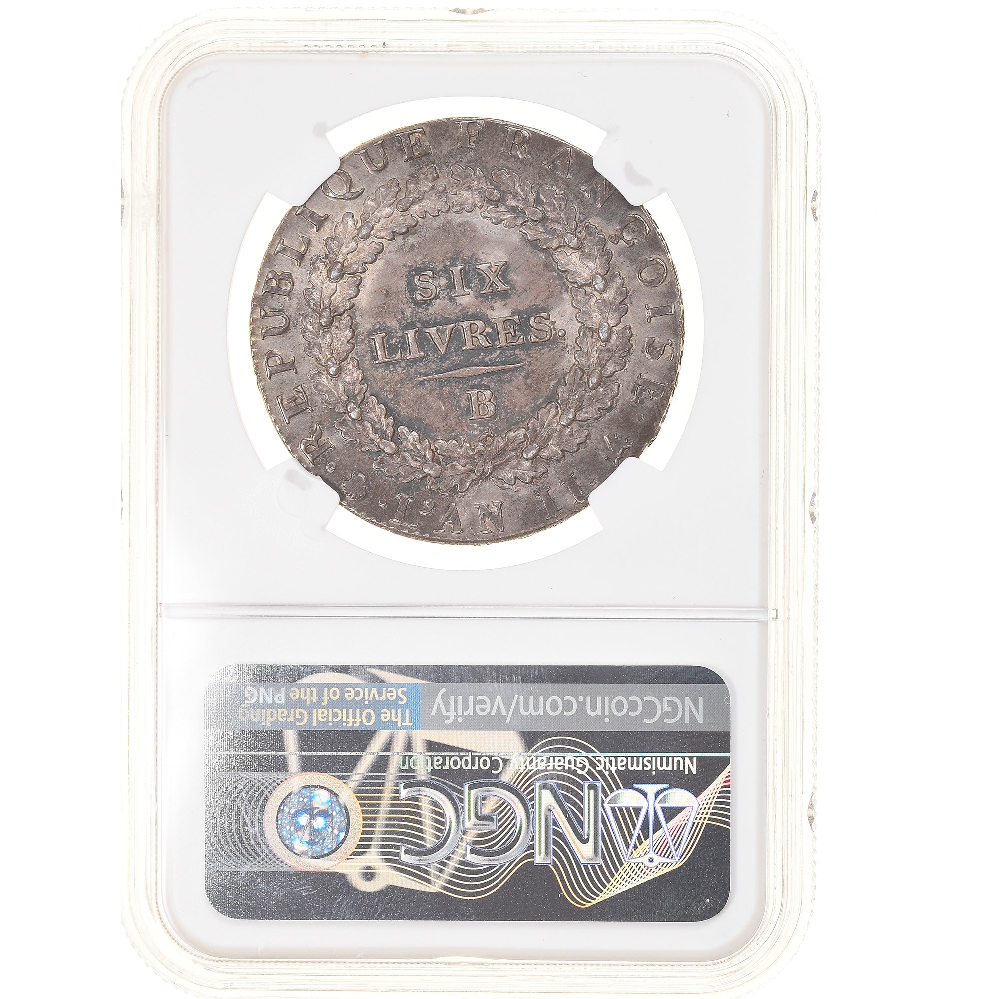 França, Écu de 6 livres françoise, 1793, Rouen, Rara, Prata, NGC, MS62