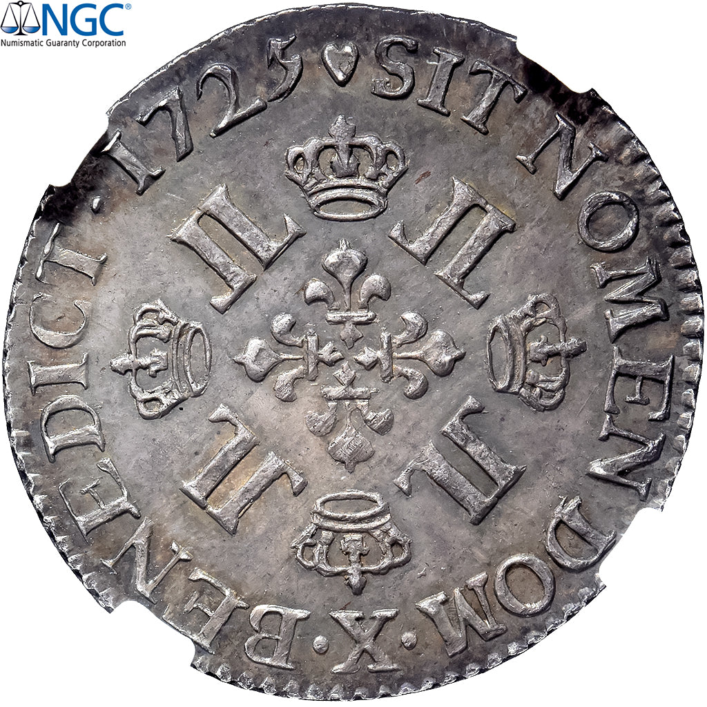 Frankreich, Louis XV, 1/4 Ecu aux 8 L, 1725, Amiens, TOP POP, Silber, NGC, MS63