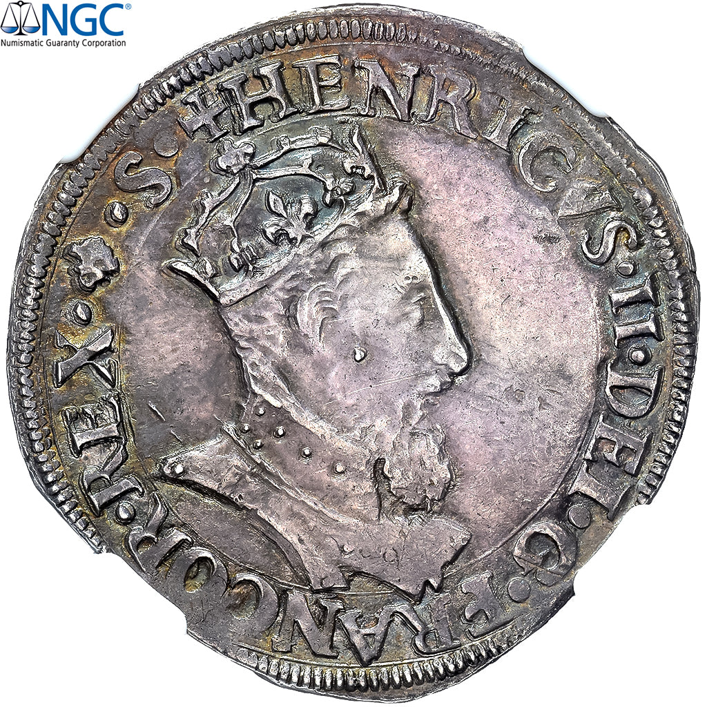 Moneta, Francja, Henri II, Teston, 1555, Bayonne, NGC, MS64, MS(64), Srebro