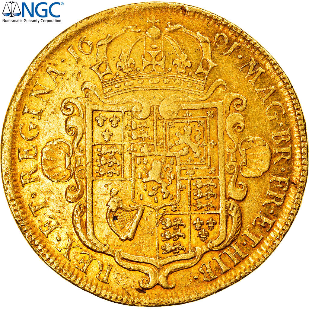 Großbritannien, William and Mary, 5 Guineas, 1691, London, Eléphant, Gold