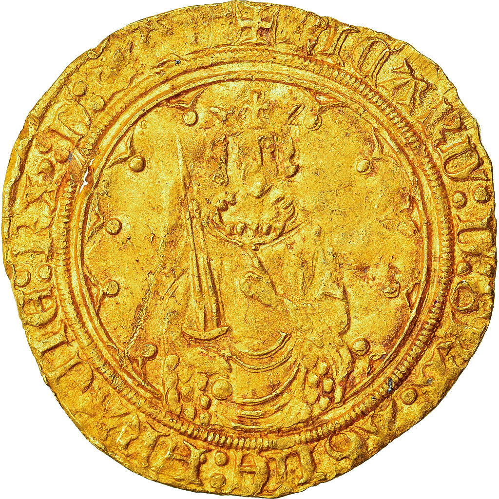 Duchy of Aquitaine, Richard II, Hardi d'or, 1377-1390, Bordeaux, Oro, MBC+