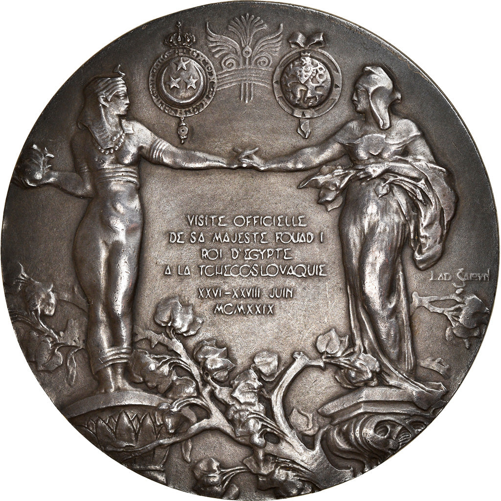 Egypt, Medal, Fuad I, Official Visit to Czechoslovakia, 1929, Silver, Vernier