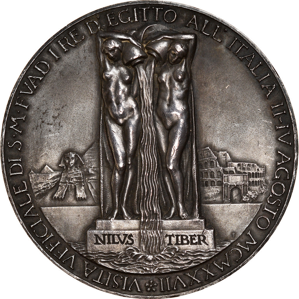 Egypt, Medal, Fuad I, Official Visit in Rome, 1927, Silver, Aurelio Mistruzzi