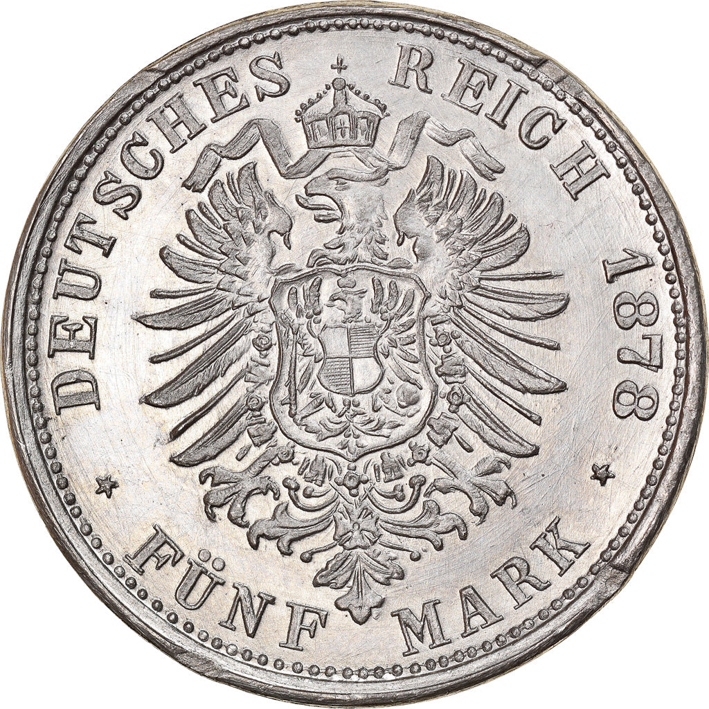 Kingdom of Bavaria, Ludwig II, 5 Mark, 1878, Uniface Reverse Die Trial, Tin