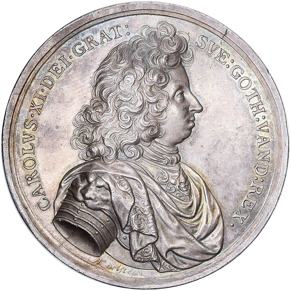 Suède, Médaille, Charles XI, Traité de paix de Lund, 1680, Argent, SUP+