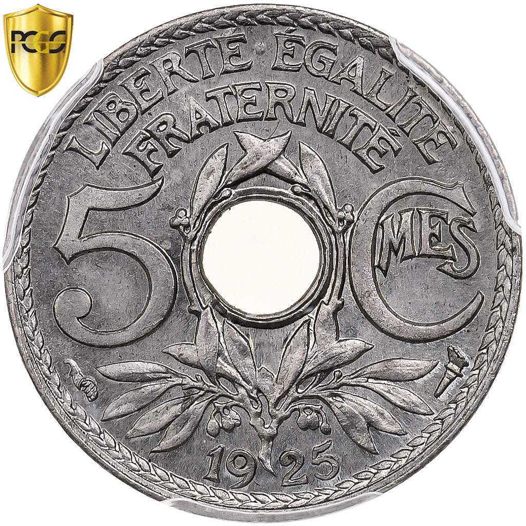 France, 5 Centimes, Lindauer, 1925, Paris, Copper-nickel, PCGS, MS66