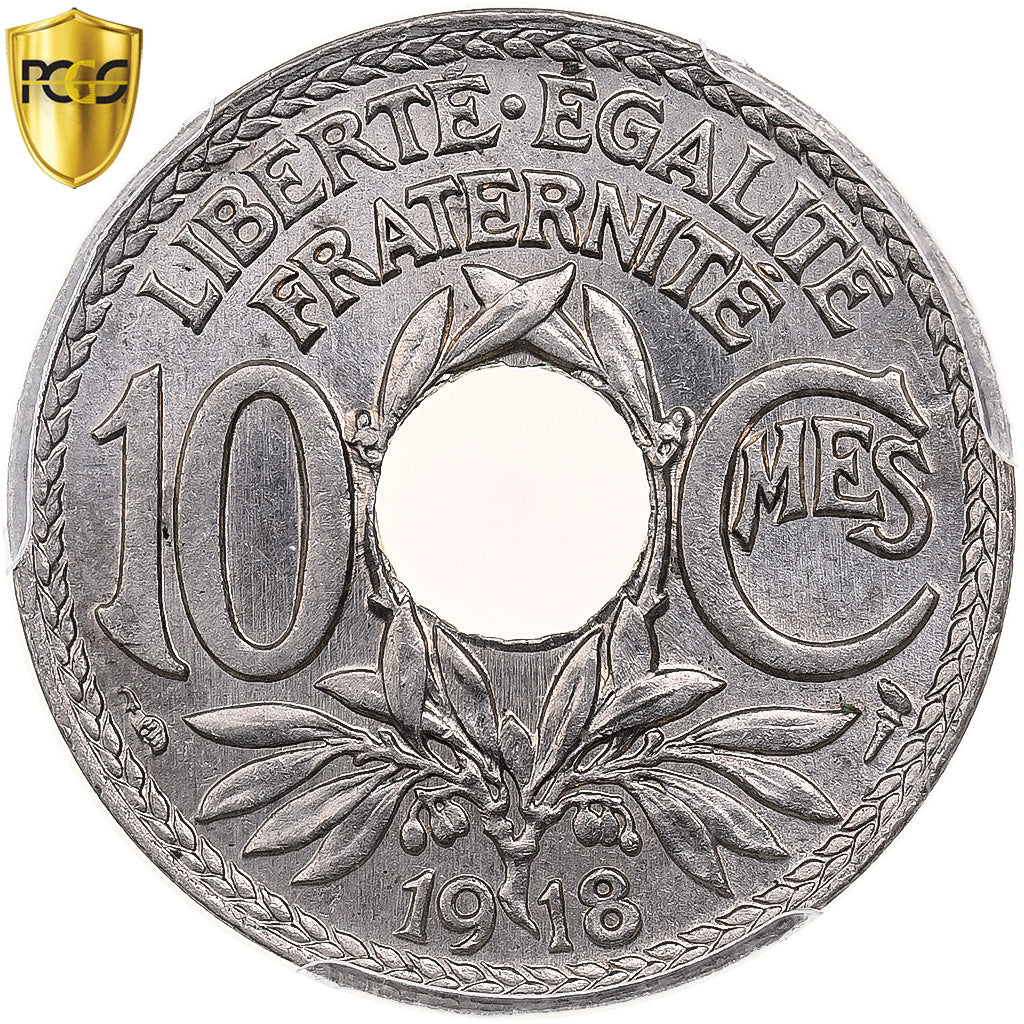 France, 10 Centimes, Lindauer, 1918, Paris, Copper-nickel, PCGS, MS66