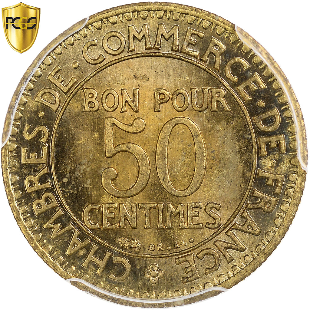 Frankrijk, 50 Centimes, Chambre de commerce, 1921, Paris, Aluminum-Bronze, PCGS