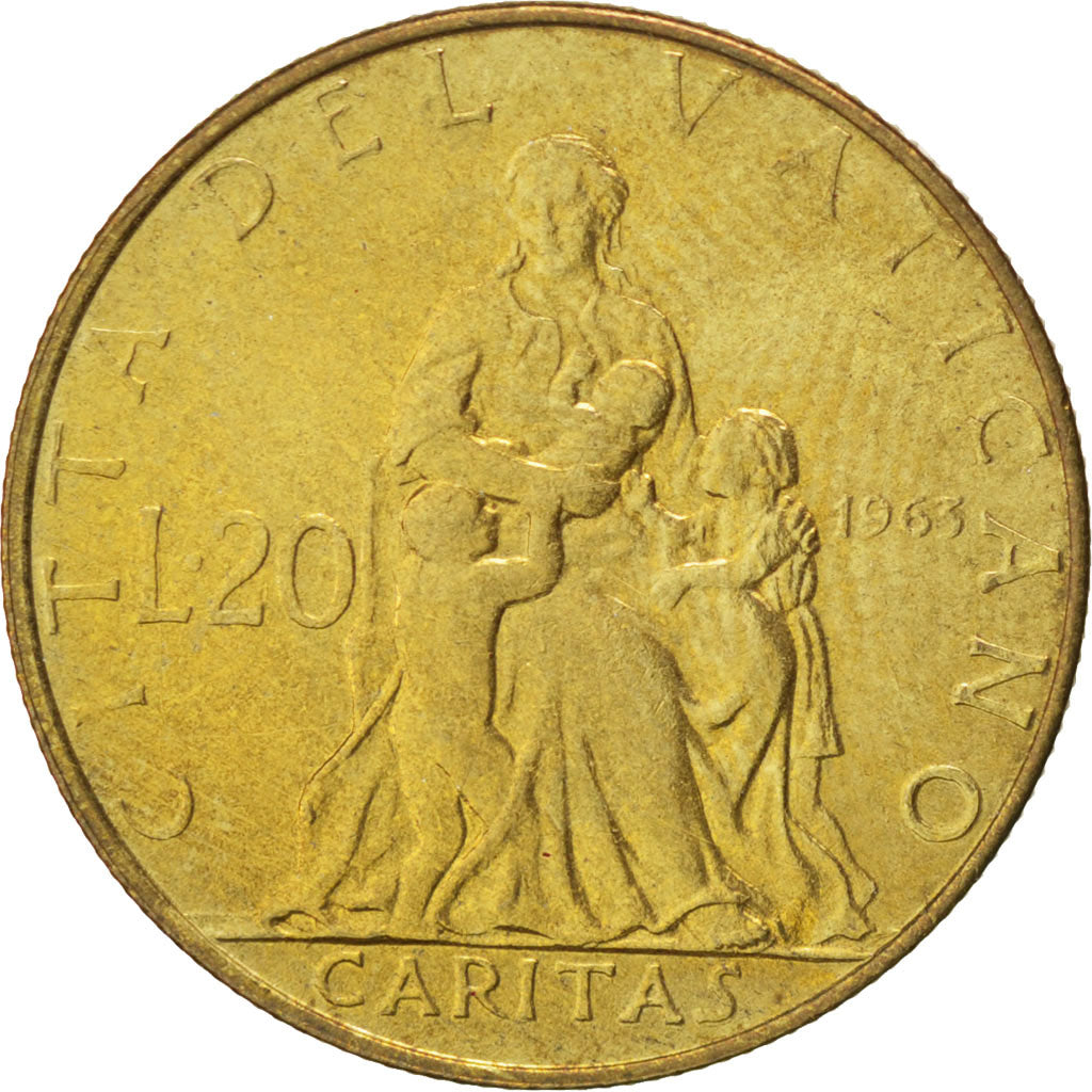 Coin, VATICAN CITY, Paul VI, 20 Lire, 1963, MS(63), Aluminum-Bronze, KM:80.1