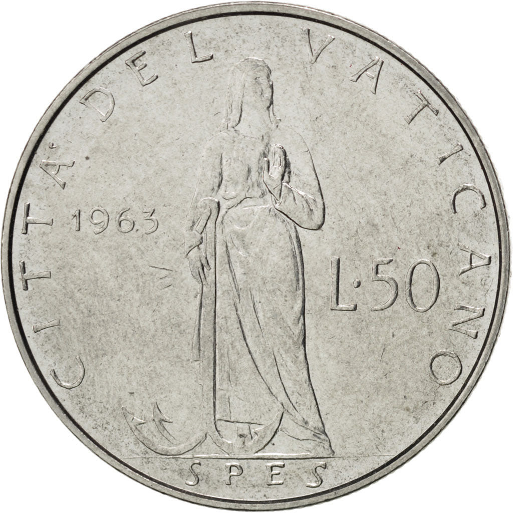 Coin, VATICAN CITY, Paul VI, 50 Lire, 1963, MS(63), Stainless Steel, KM:81.1