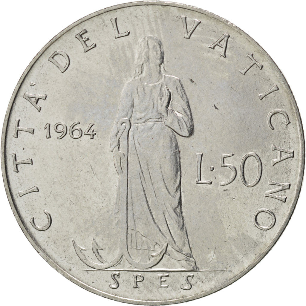 Coin, VATICAN CITY, Paul VI, 50 Lire, 1964, MS(63), Stainless Steel, KM:81.1