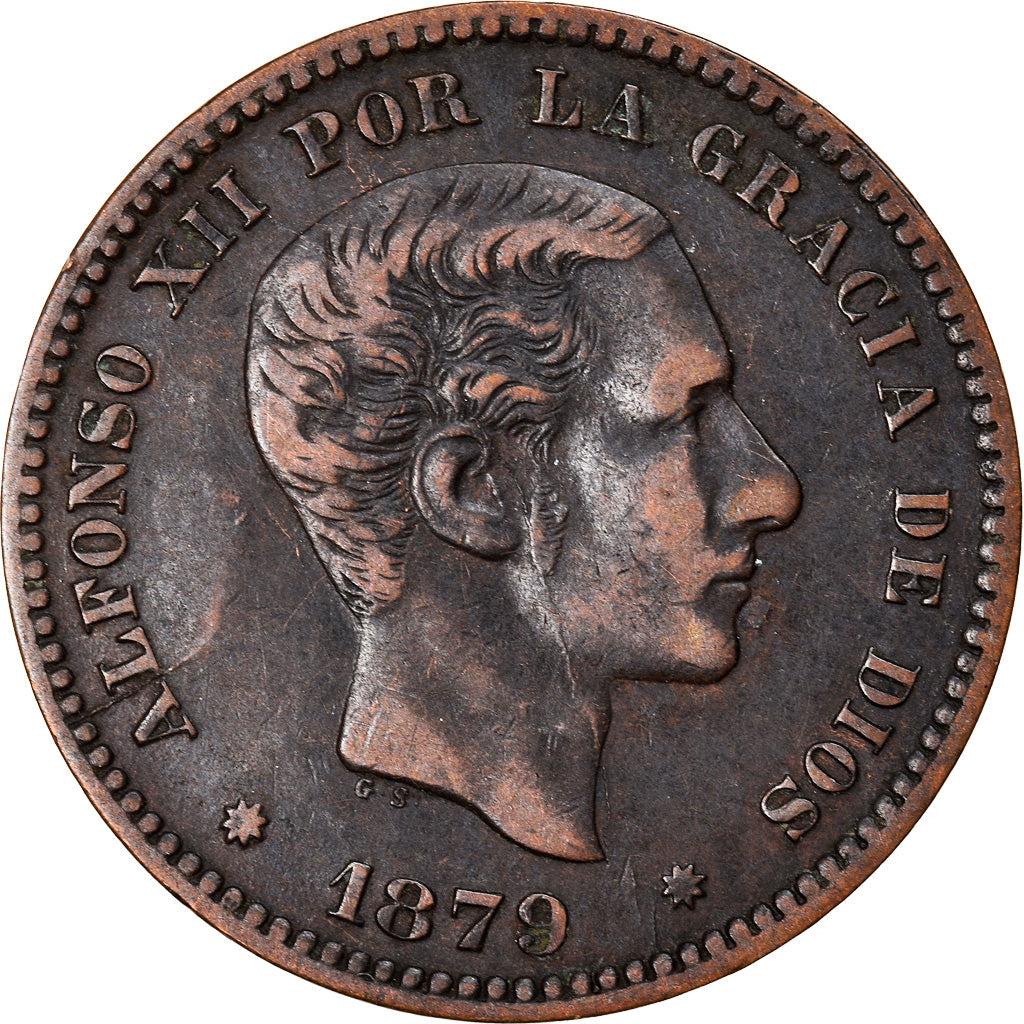 Monnaie, Espagne, Alfonso XII, 5 Centimos, 1879, Barcelona, TTB, Bronze, KM:674