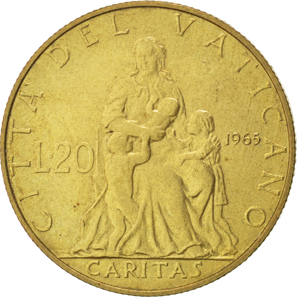 Monnaie, Cité du Vatican, Paul VI, 20 Lire, 1965, SPL, Aluminum-Bronze, KM:80.2