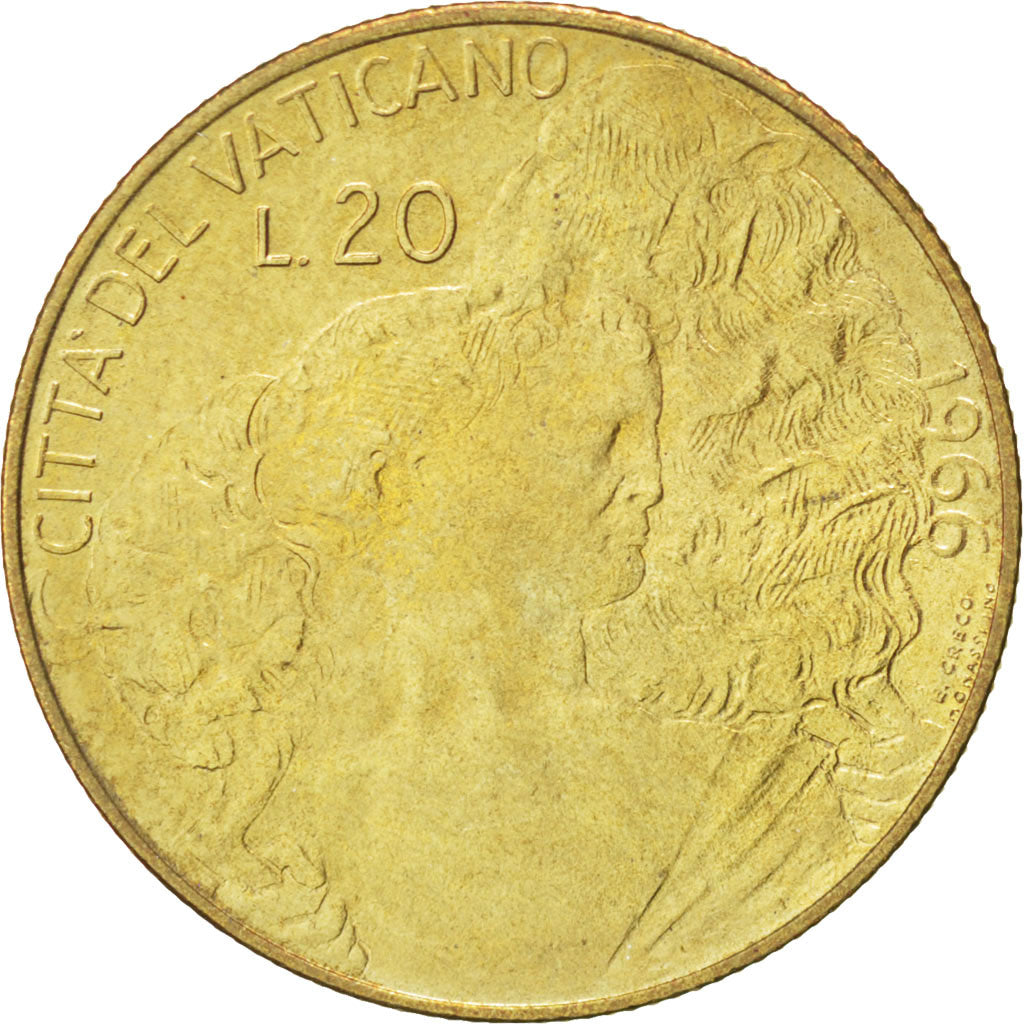 Moneta, CITTÀ DEL VATICANO, Paul VI, 20 Lire, 1966, SPL, Alluminio-bronzo