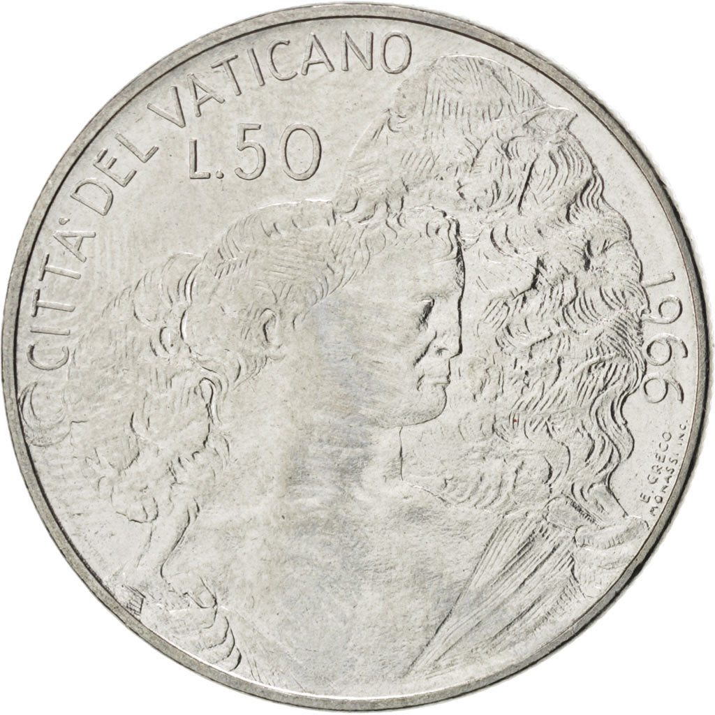 Coin, VATICAN CITY, Paul VI, 50 Lire, 1966, MS(63), Stainless Steel, KM:89