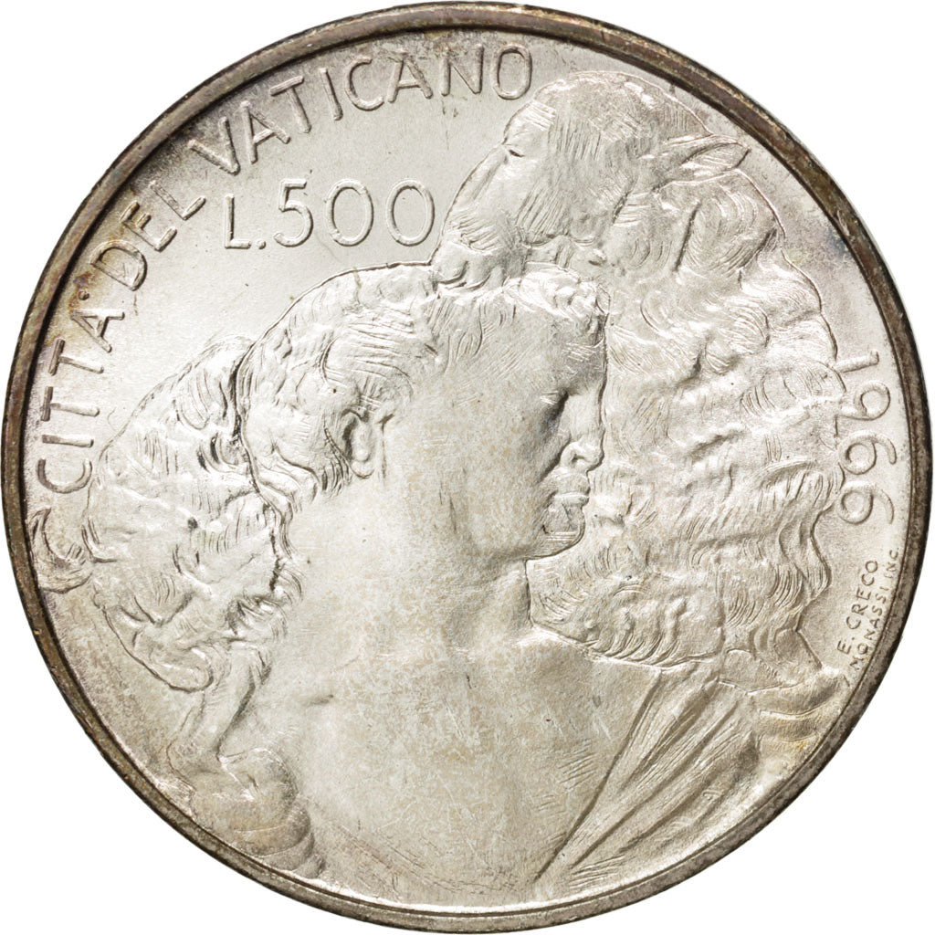 Coin, VATICAN CITY, Paul VI, 500 Lire, 1966, MS(63), Silver, KM:91