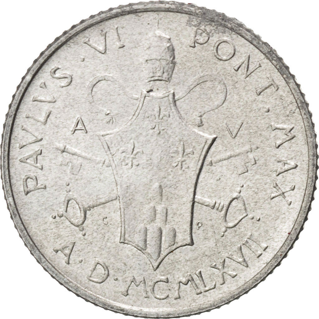 Coin, VATICAN CITY, Paul VI, 2 Lire, 1967, MS(60-62), Aluminum, KM:93