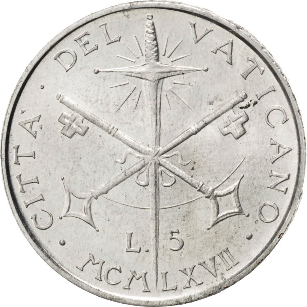 Moneta, CITTÀ DEL VATICANO, Paul VI, 5 Lire, 1967, SPL, Alluminio, KM:94