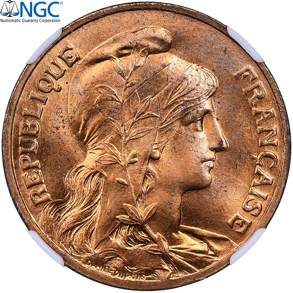 Francia, 10 Centimes, Daniel-Dupuis, 1908, Paris, Bronce, NGC, MS65RD