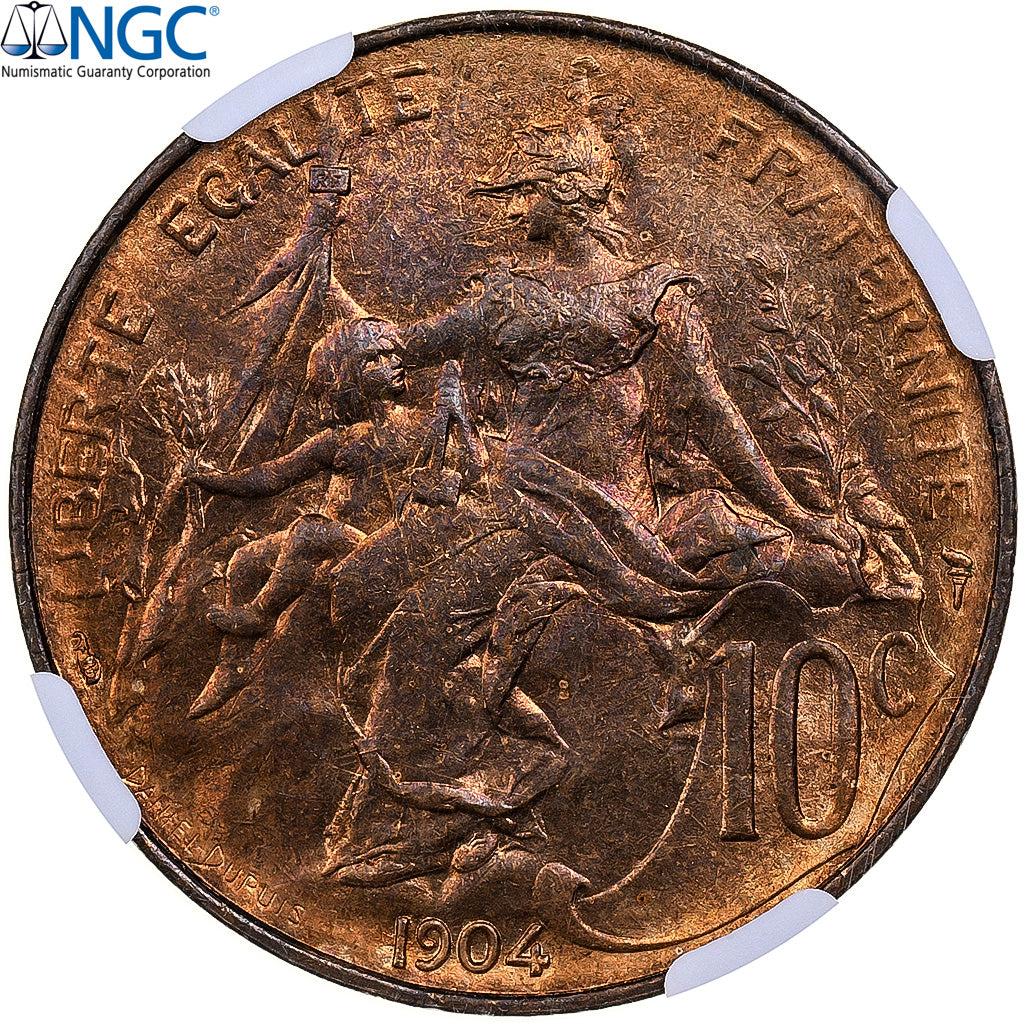 France, 10 Centimes, Daniel-Dupuis, 1904, Paris, TOP POP, Bronze, NGC, MS66RB