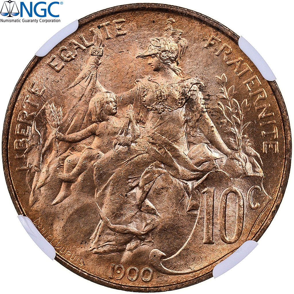 Francia, 10 Centimes, Daniel-Dupuis, 1900, Paris, Bronzo, NGC, MS64RD