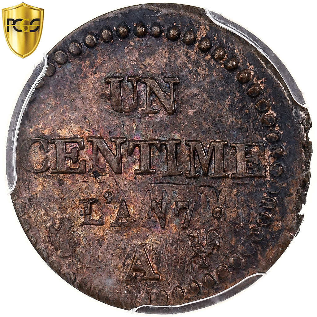 Francia, Centime, Dupré, AN 7, Paris, Double-strike, Bronce, PCGS, MS63RB
