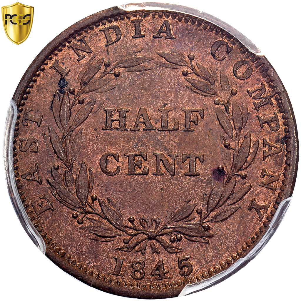 Moneda, Colonias del Estrecho, Victoria, 1/2 Cent, 1845, PCGS, MS64BN, SC+