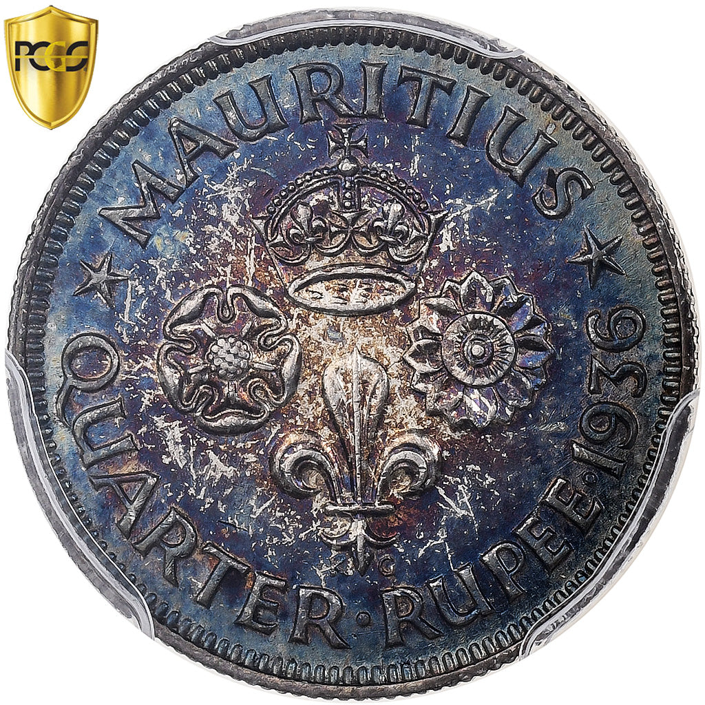 Mauricio, George V, 1/4 Rupee, 1936, London, Plata, PCGS, MS65, KM:15