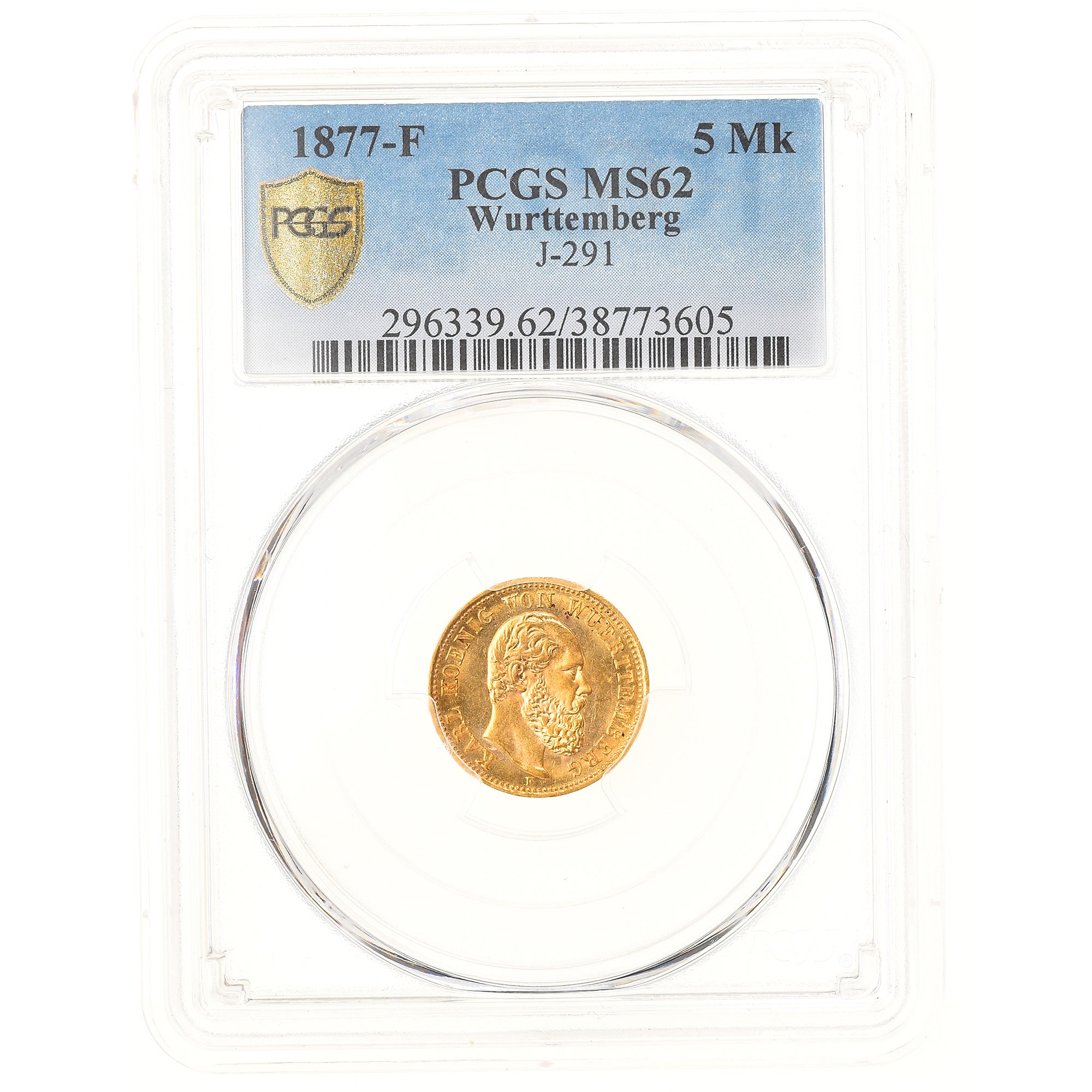 Royaume de Wurtemberg, Karl Ier, 5 Mark, 1877, Stuttgart, Or, PCGS, MS62, KM:627