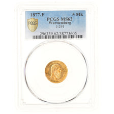 Royaume de Wurtemberg, Karl Ier, 5 Mark, 1877, Stuttgart, Or, PCGS, MS62, KM:627