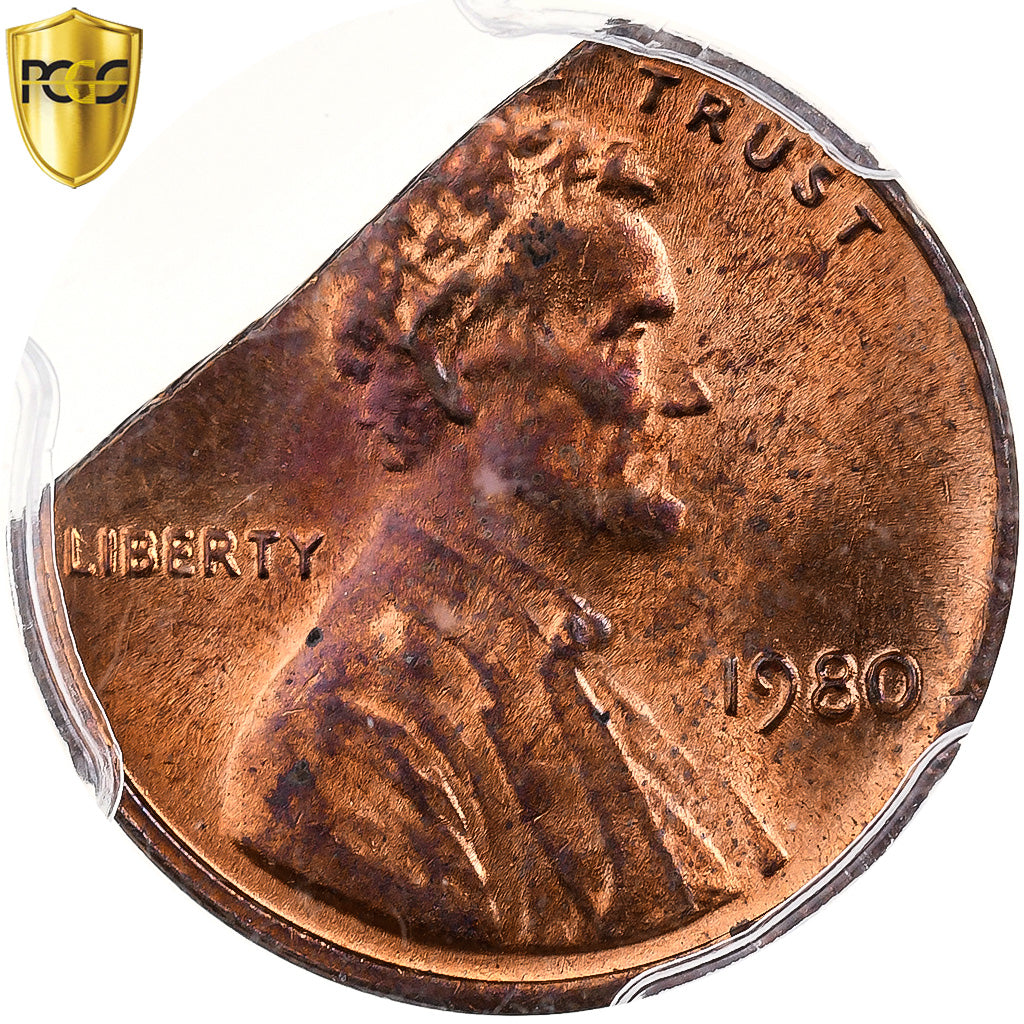 États-Unis, Cent, Lincoln, 1980, Philadelphie, Clippée, Bronze, PCGS, MS64RB