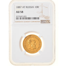 Russie, Alexandre III, 10 Roubles, 1887, Saint-Pétersbourg, Or, NGC, AU58