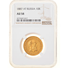 Russia, Alexander III, 10 Roubles, 1887, Saint Petersburg, Gold, NGC, AU58