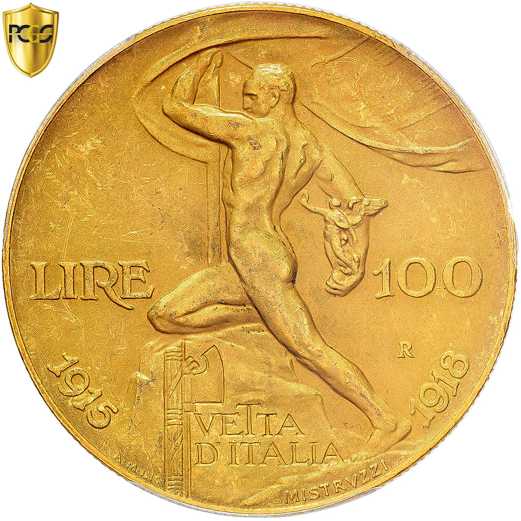 Italië, Vittorio Emanuele III, 100 Lire, 1925, Rome, Goud, PCGS, MS61, KM:66