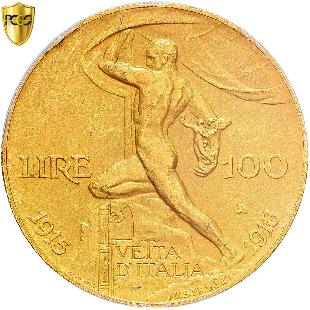 Italië, Vittorio Emanuele III, 100 Lire, 1925, Rome, Goud, PCGS, AU58, KM:66