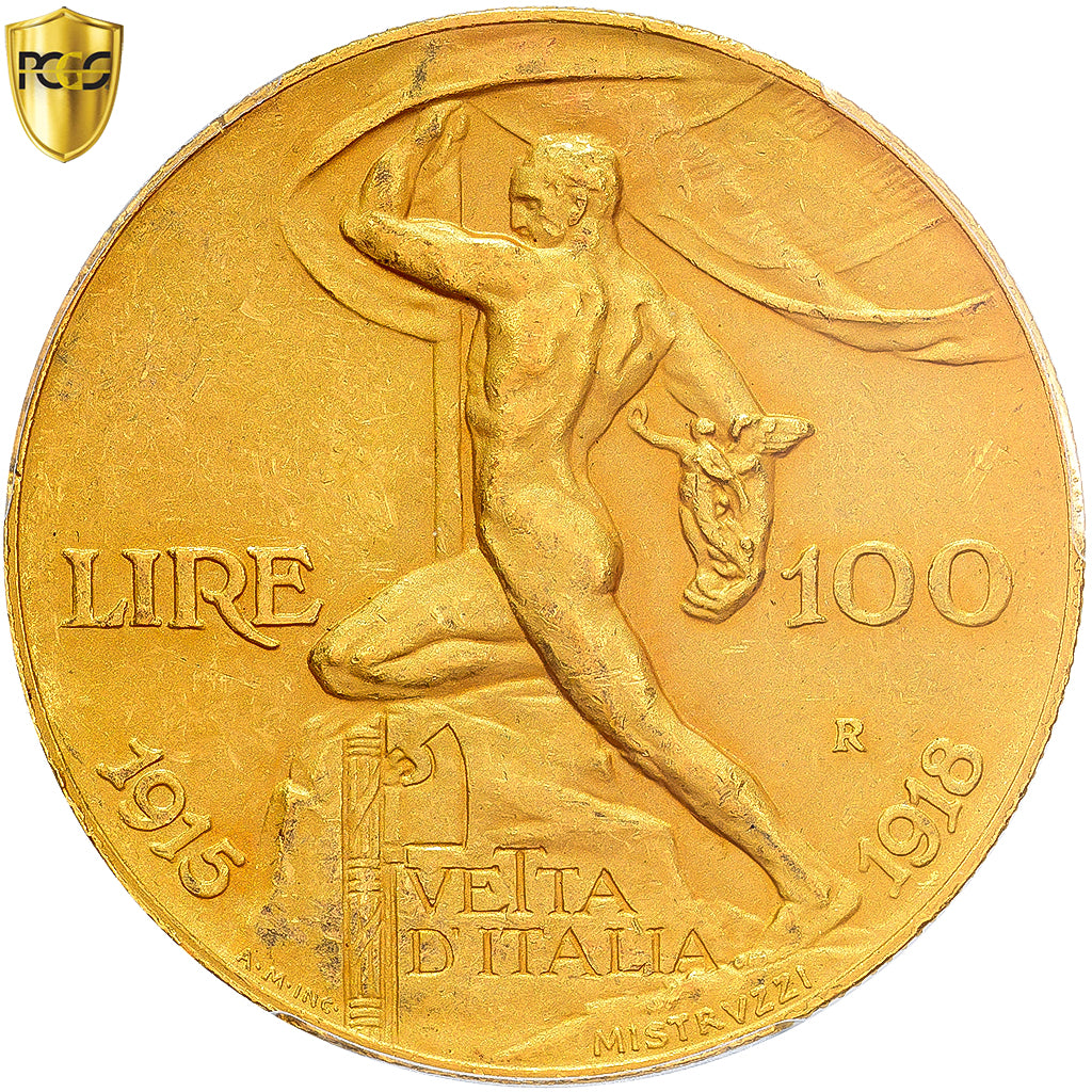 Italië, Vittorio Emanuele III, 100 Lire, 1925, Rome, Goud, PCGS, AU58, KM:66