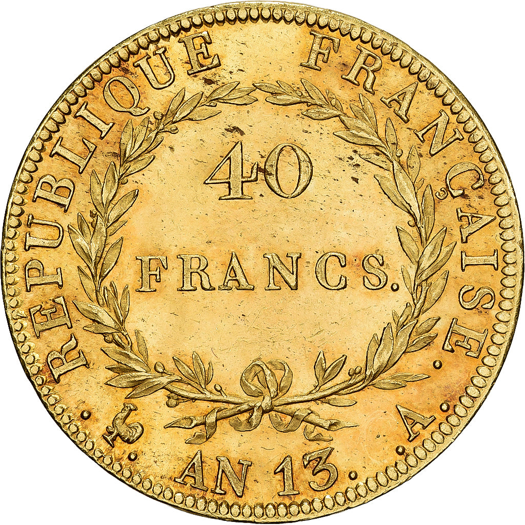 France, Napoleon I, 40 Francs, AN 13, Paris, Gold, MS(63), Gadoury:1081